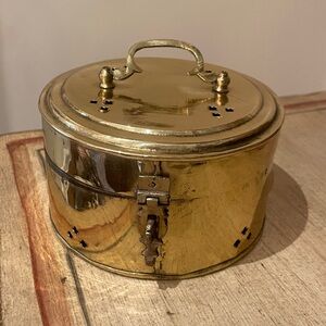 Gold brass round lidded container